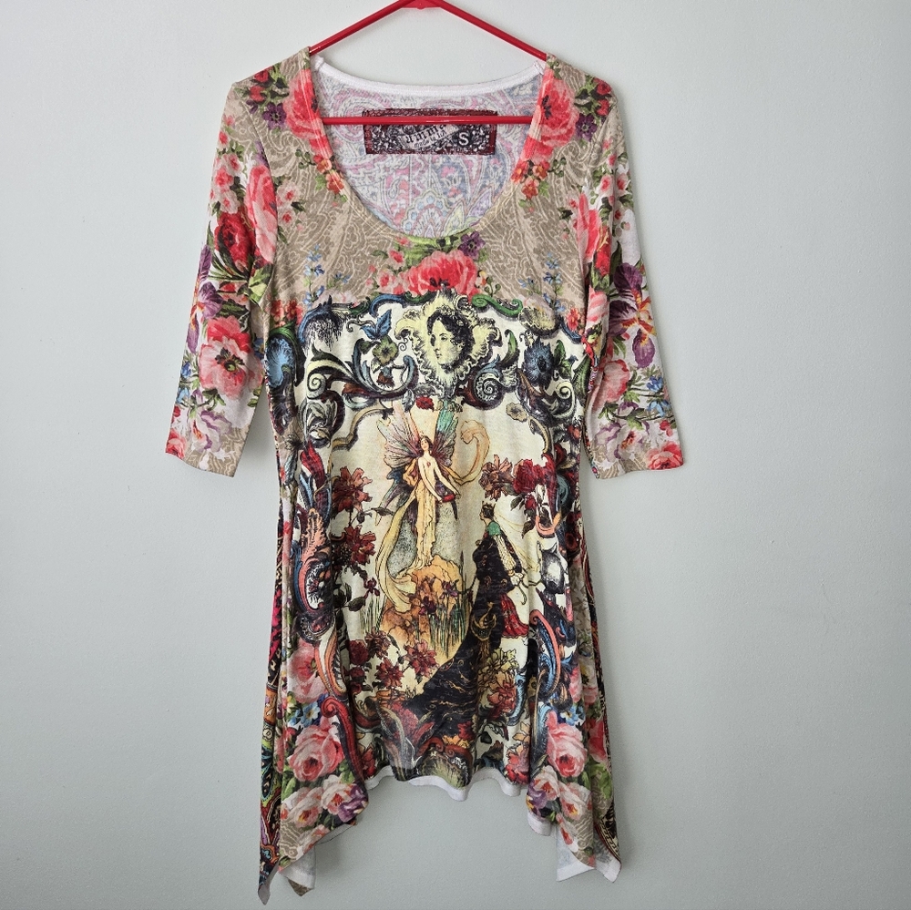 Y2K Fairy Queen Floral Tunic Handkerchief Dress Made in LA